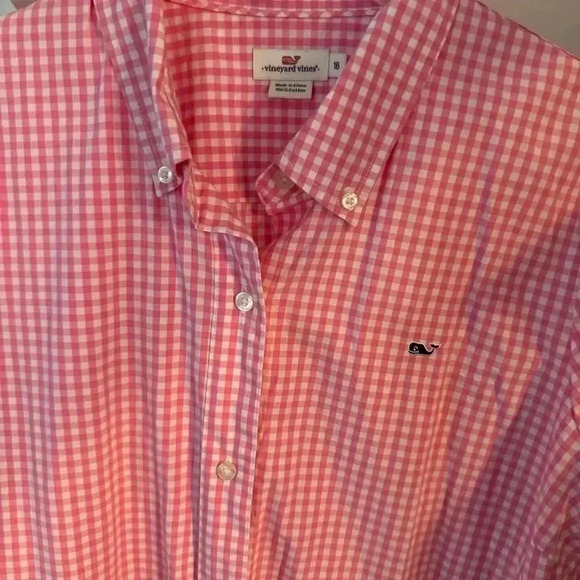 Vineyard vines women’s pink & white check button up shirt size 16. - Picture 8 of 8